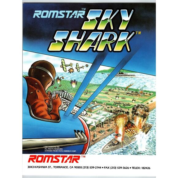 Sky Shark Arcade Game Flyer Original Video Artwork 1987 Retro Planes Air Battle - Picture 1 of 1